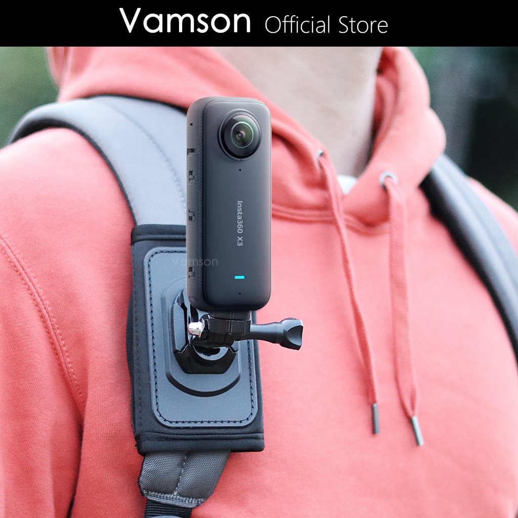 Vamson 360 Degree Rotary Backpack Clip Chest Shoulder Clamp Mount for One X2 X3 Dji Action 3/Action 4 GoPro Hero 12 11 10 9